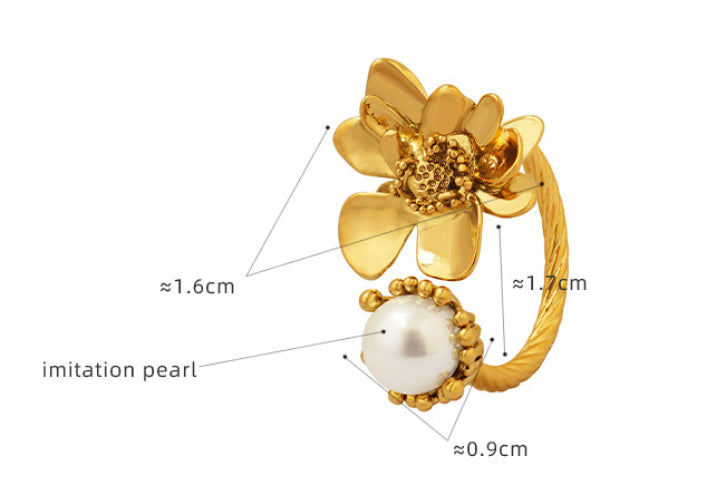 French Retro Flower Brass Ring For Women