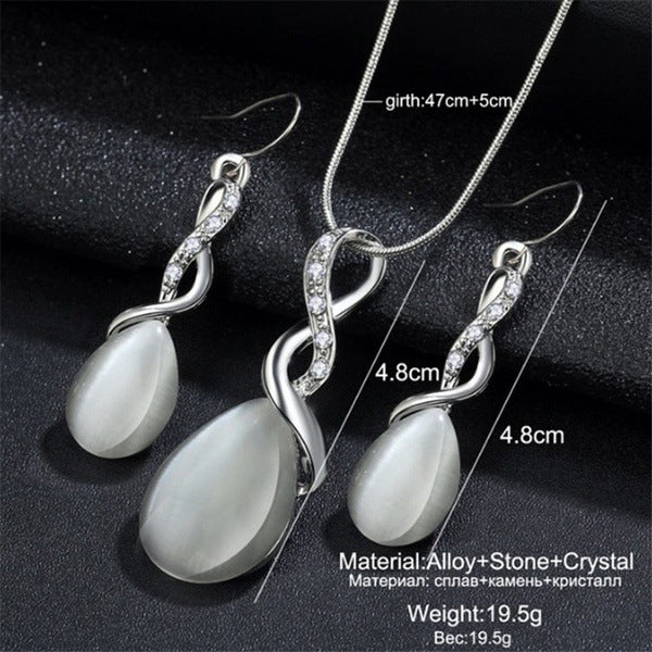 Fashion Opal Jewelry Sets For Woman Cubic zirconia Water Drop Necklace Pendant Earrings Statement Bridal Wedding Party Gift