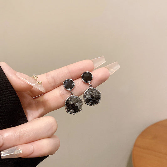 Sterling Silver Needle Irregular Black Crystal Earrings