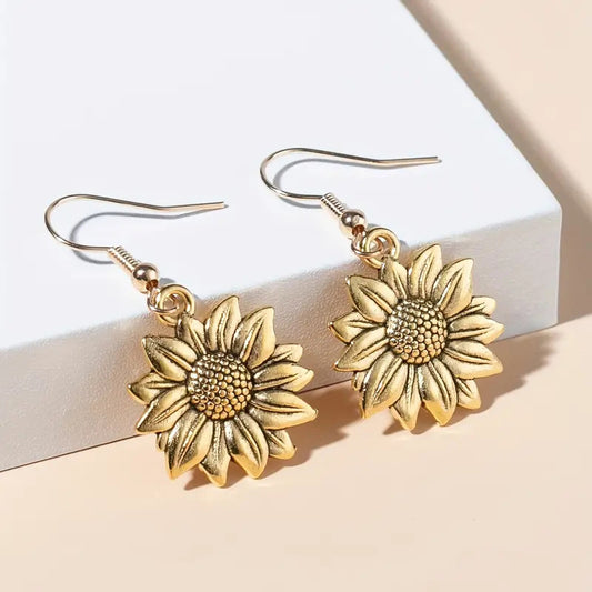 Simple Metal Ear Hook Sunflower Flower Earrings